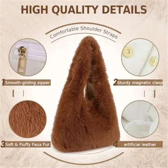 Faux Fur Purses for Women Winter Fluffy Bag Large Capacity Fuzzy Purse Cute - Picture 4 of 5